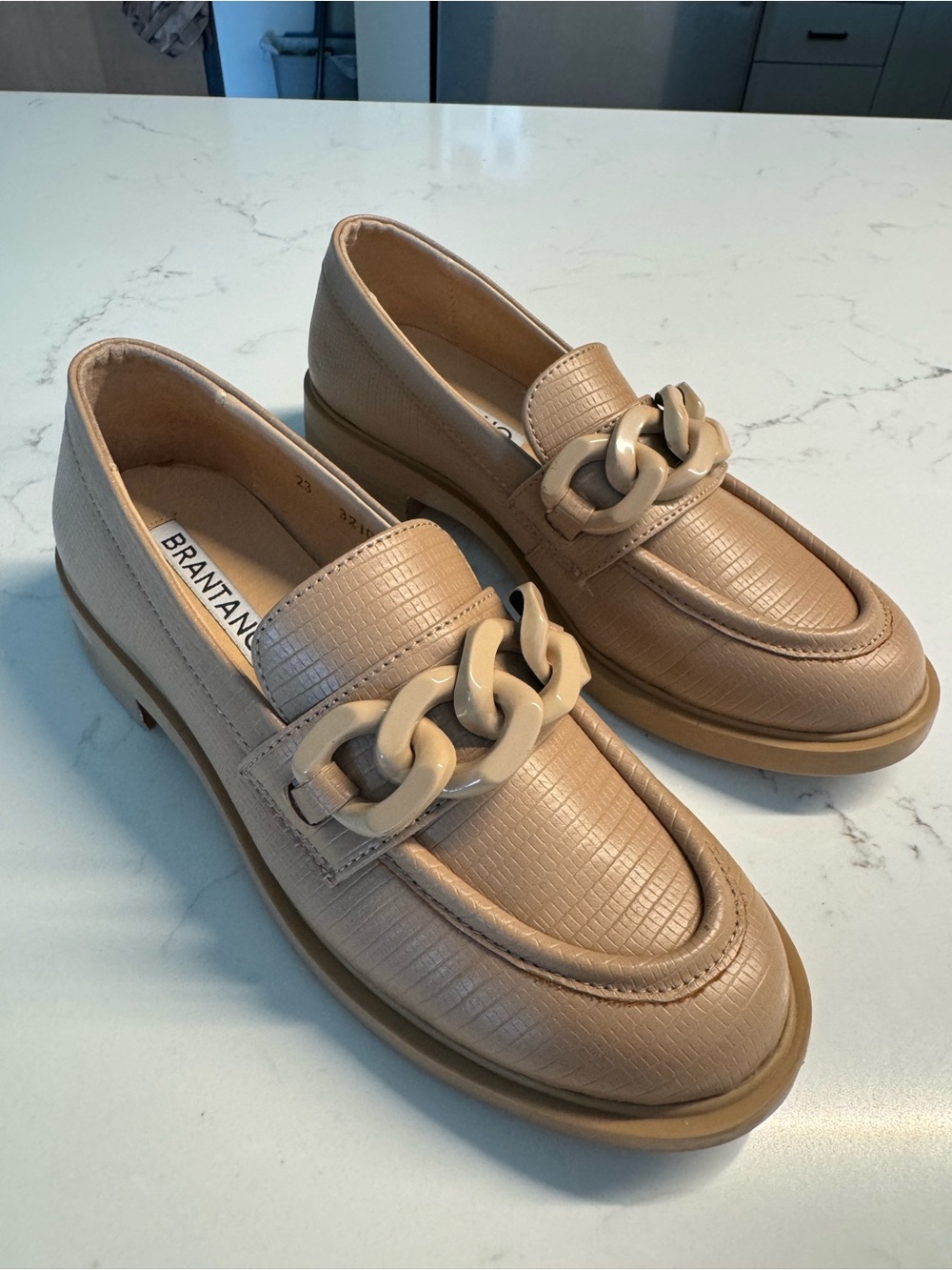 Women's Tan Chain-Link Loafers